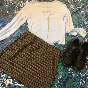 High waisted vintage 90s Brown plaid skirt